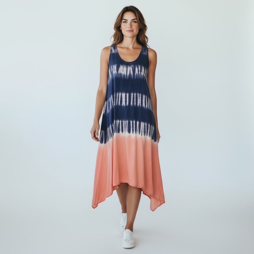 SPLENDID - KARPAZ TIE DYE - LONG WRAP DRESS - ASYMMETRICAL - SIZE SMALL‎ - B6